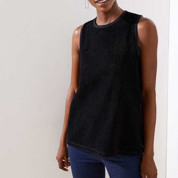 LOFT black velvet lace shell tank NEW - Picture 2 of 6